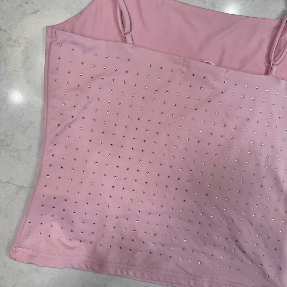 Charlotte Russe Pink Rhinestone Spaghetti Strap Cami Tank Top Y2K Coquette S - Picture 7 of 16
